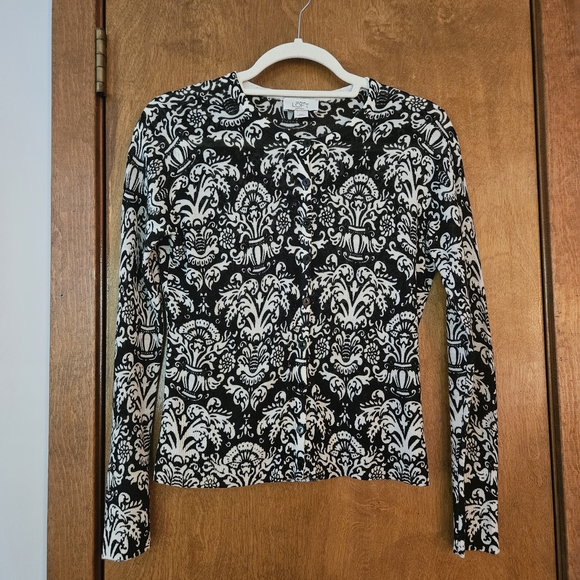 LOFT Petite Ornate Baroque Floral Black & Cream Lightweight Button Cardigan - Picture 1 of 9